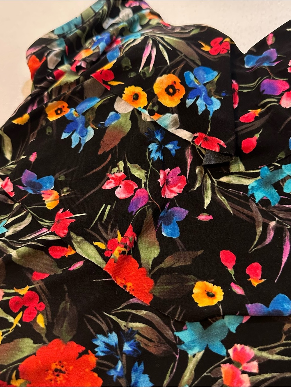 Aqua Green Floral Tankini Swim Top Medium Black Tropical Ruffle Built-In Cups - Picture 7 of 16